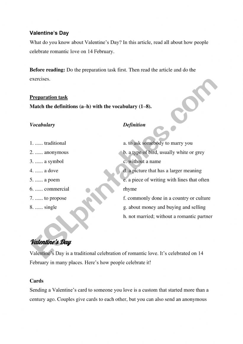 Valentine�s Day worksheet