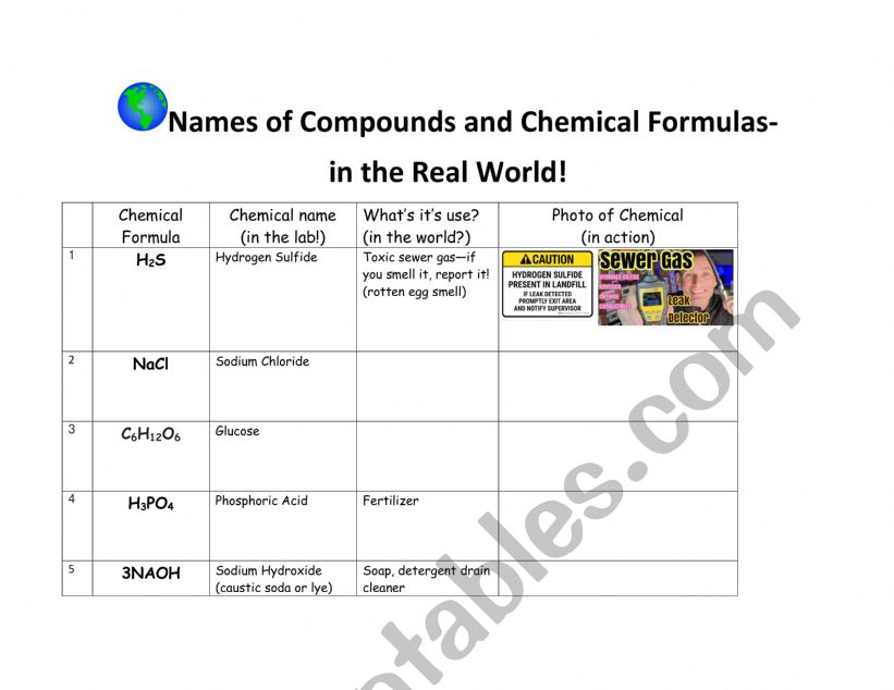 Chemicals in the Real World worksheet