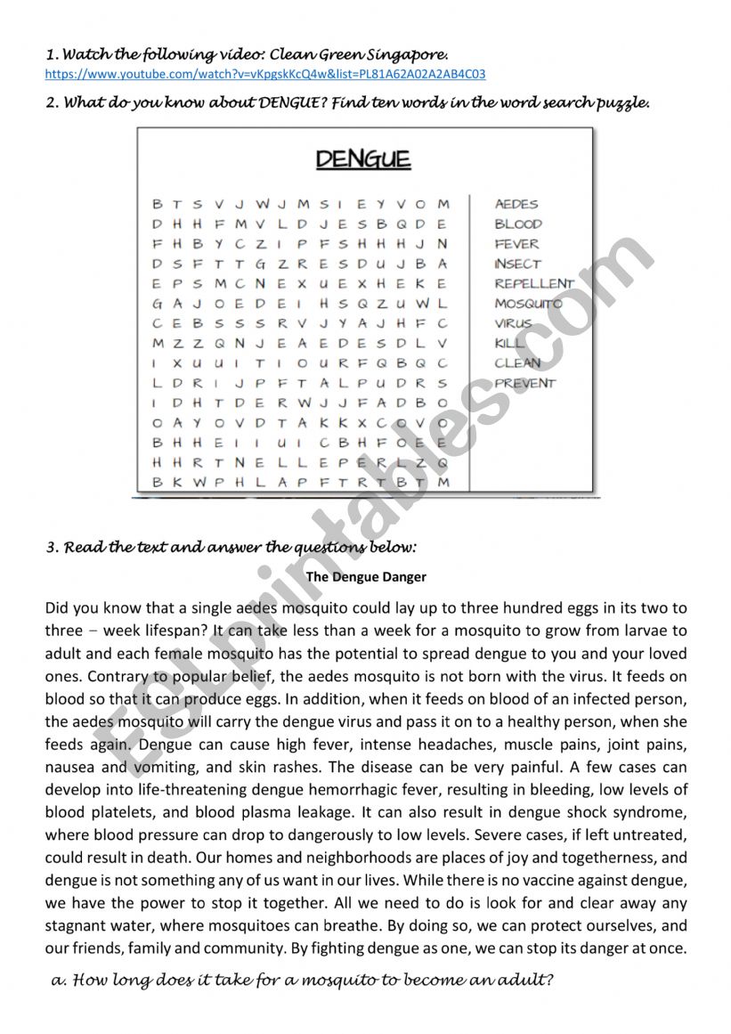 Dengue worksheet