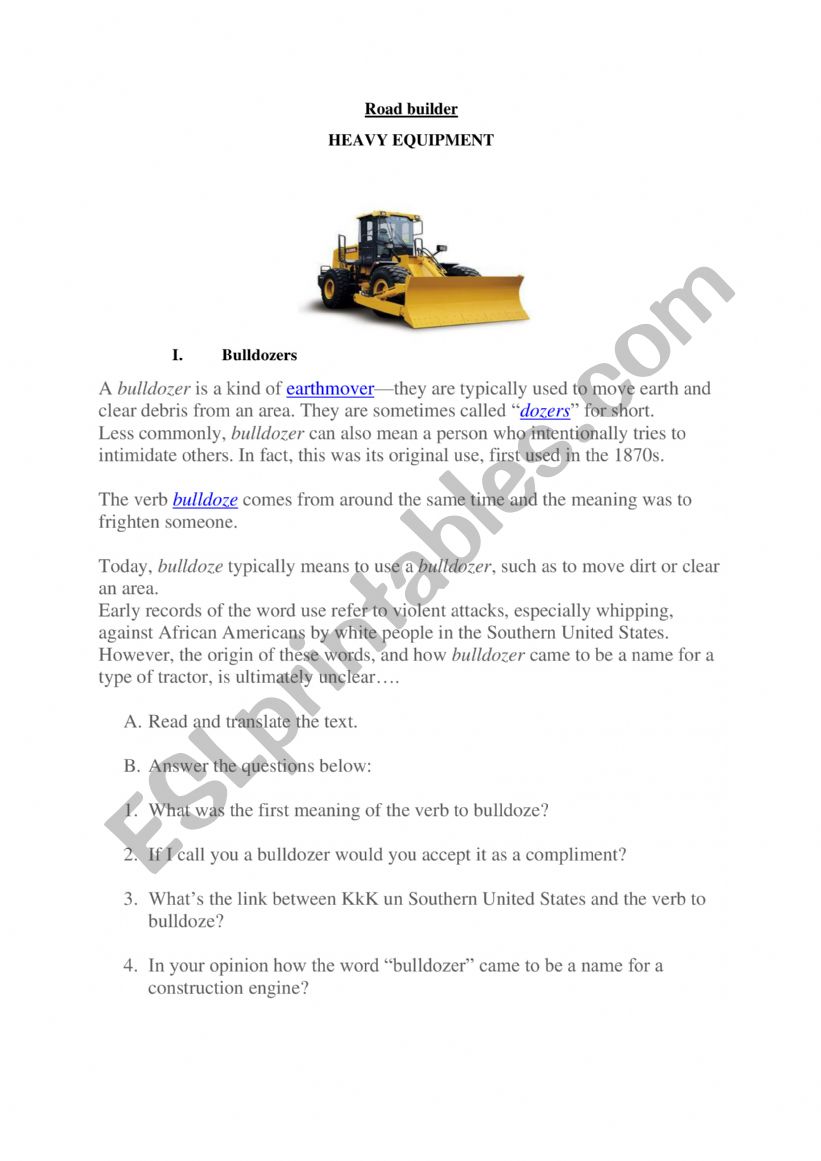 Road building NVQ worksheet