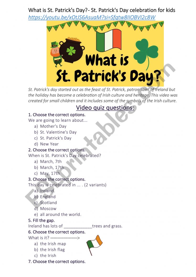 What is St. Patrick�s Day?  worksheet