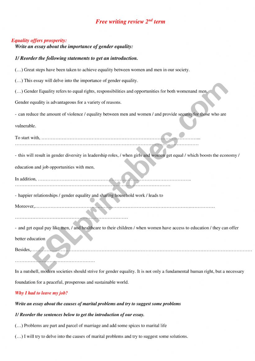 2nd form term 2 free writing worksheet