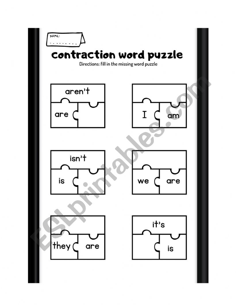 Contractions Puzzle worksheet