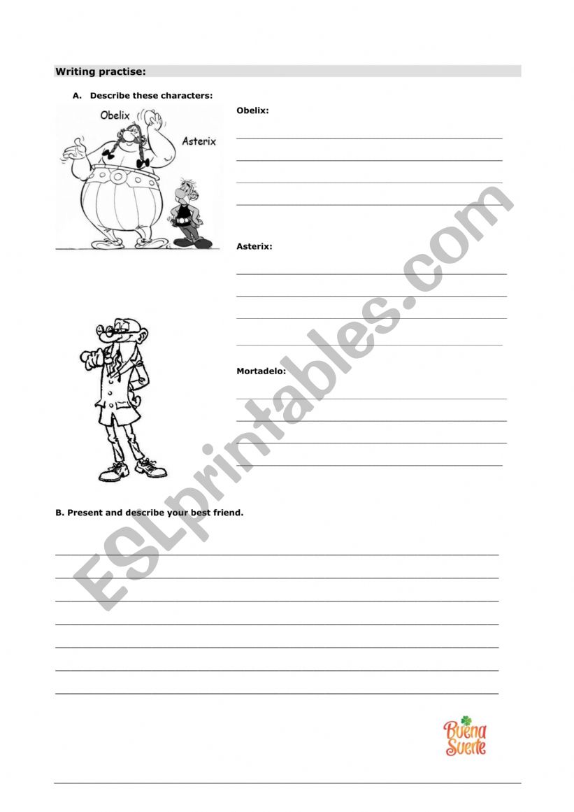 Writing practise worksheet