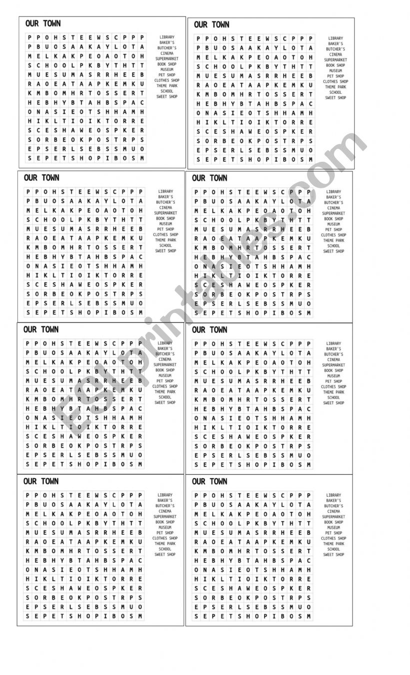 places in town  worksheet