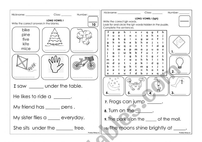 Long Vowel I worksheet