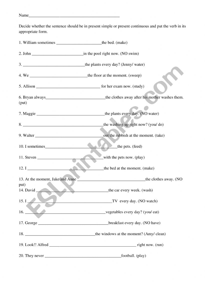 Present Simple or Continuous - ESL worksheet by pbaigle