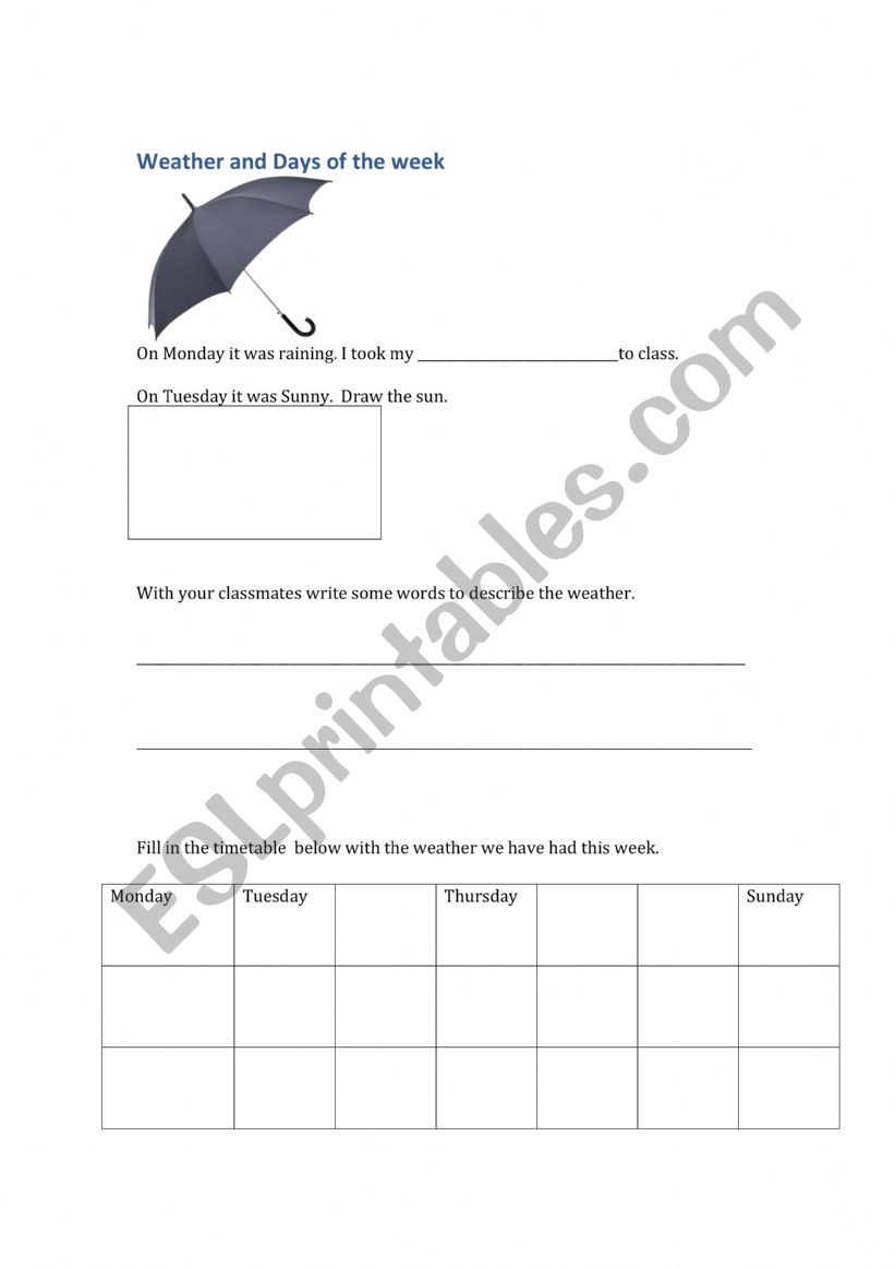 Weather and Days worksheet