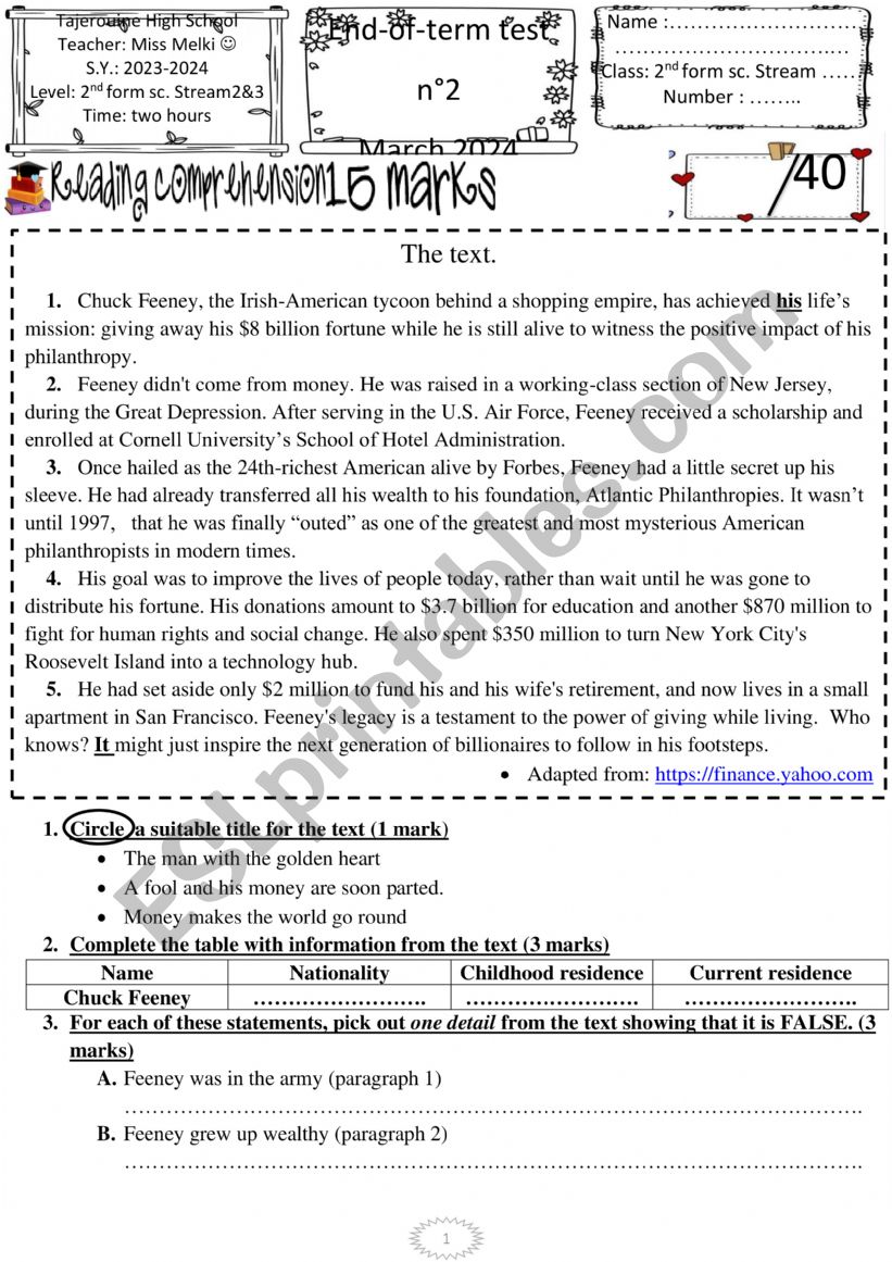 2nd Form End Of Term Test N°2 Esl Worksheet By English Teacher 38