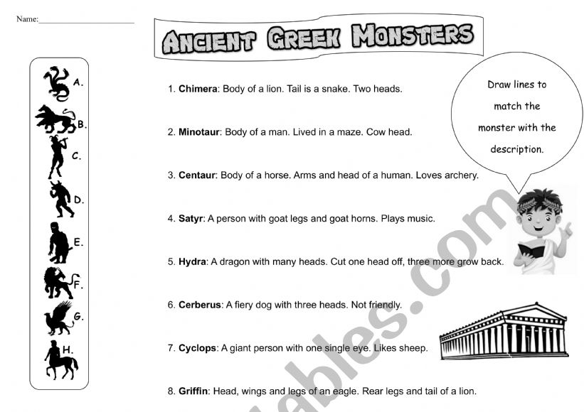 Monsters matching worksheet