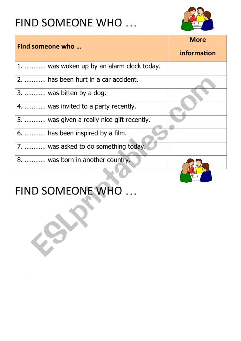 Find someone who - Passive voice - Speaking activity