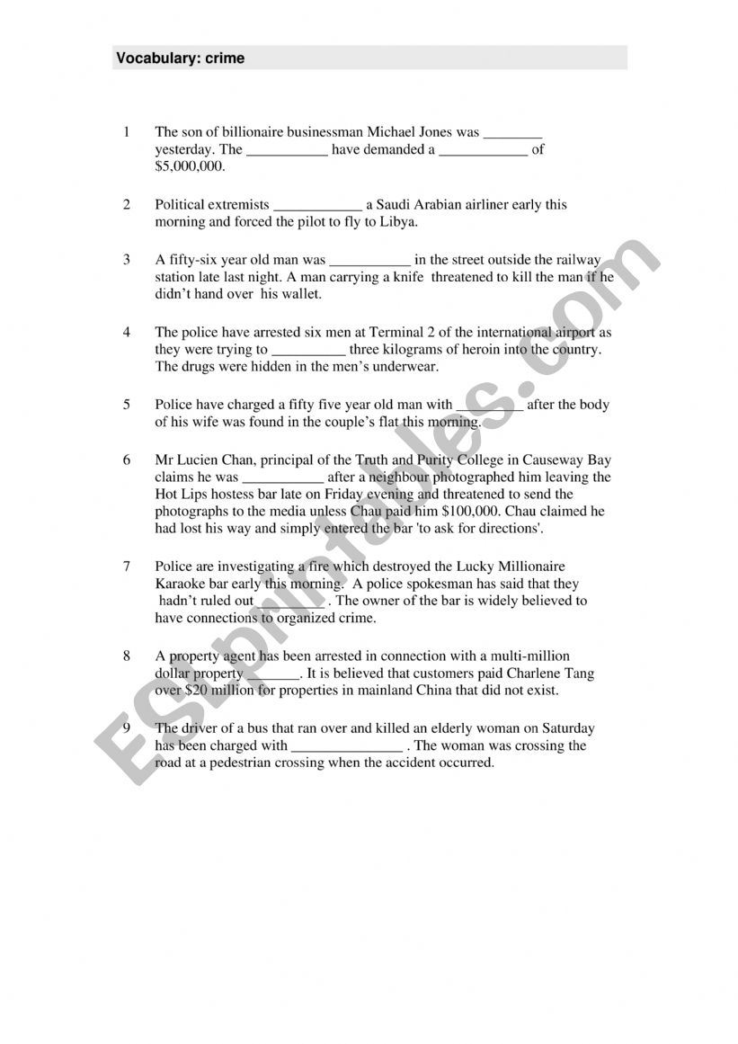 criminal stories worksheet