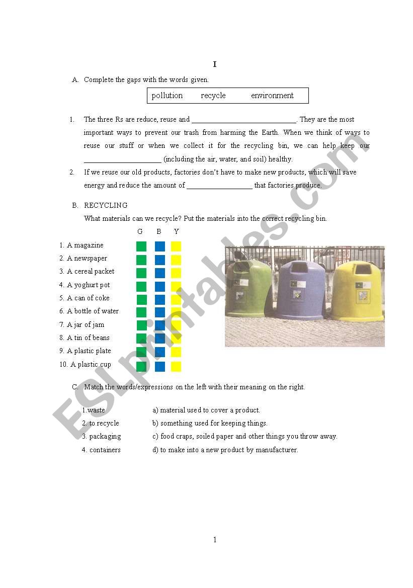 the environmemt worksheet