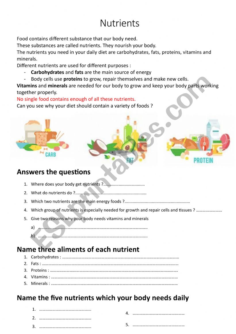 Nutrition worksheet