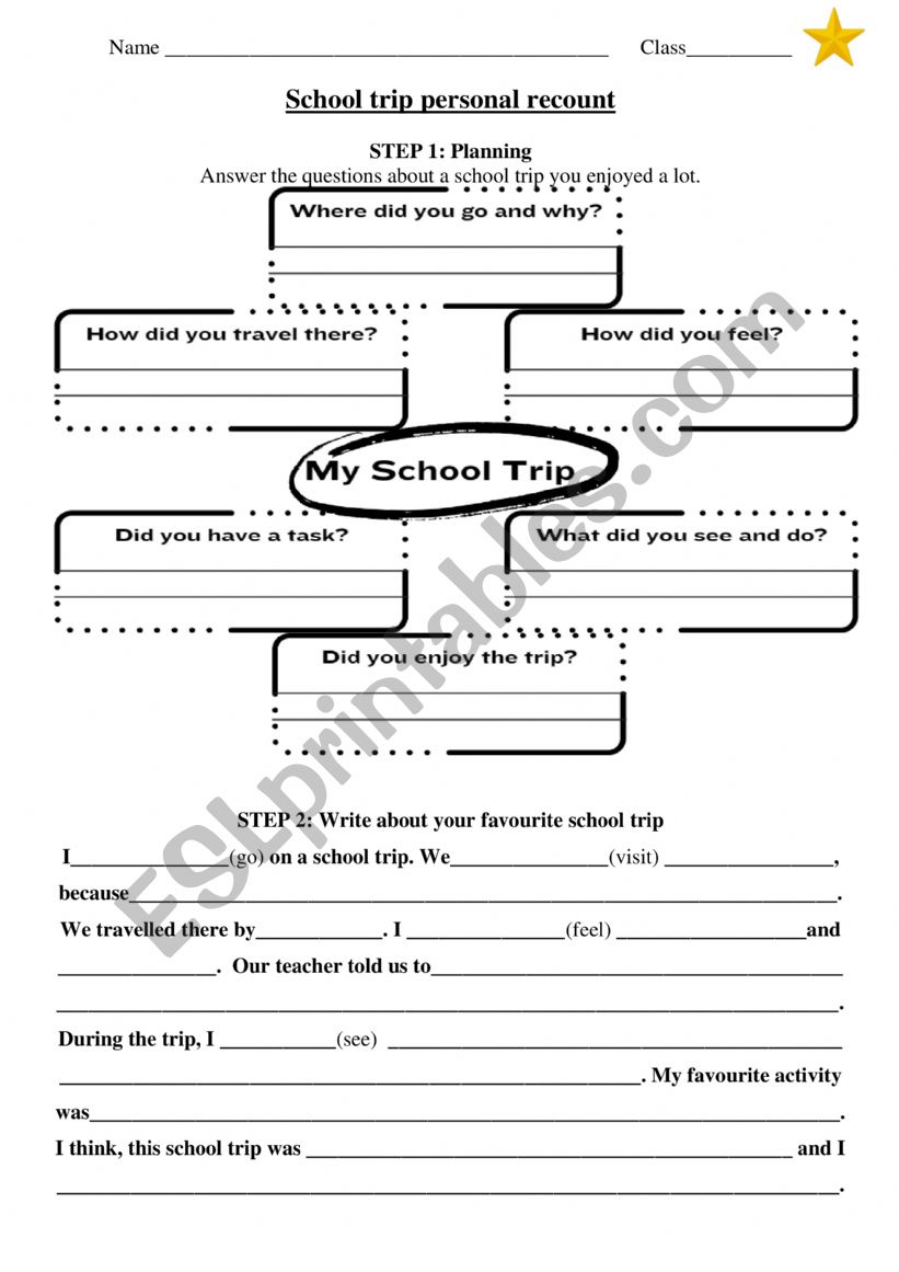 School Trip Recount planning and Writing activity (two difficulty levels)