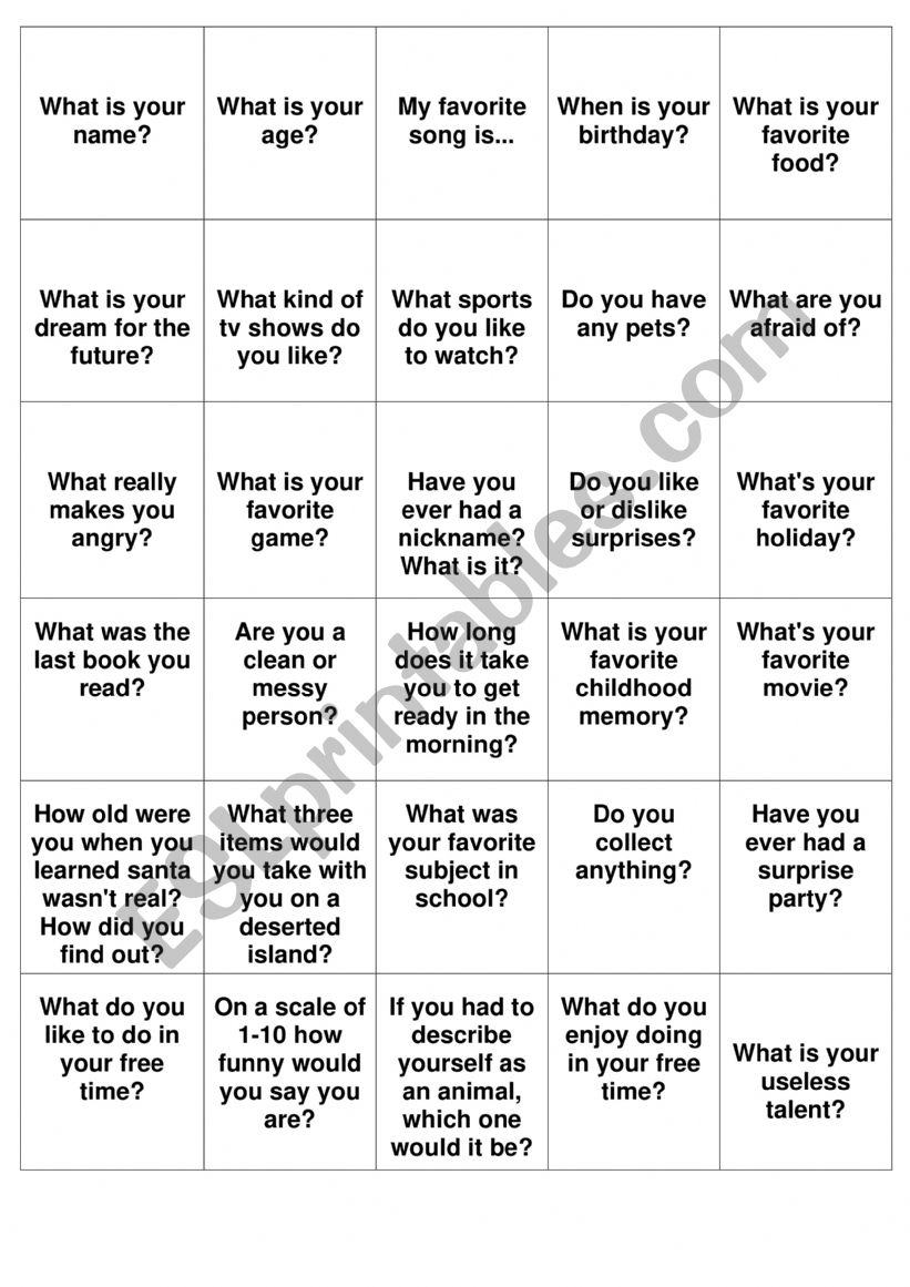 all about me game worksheet