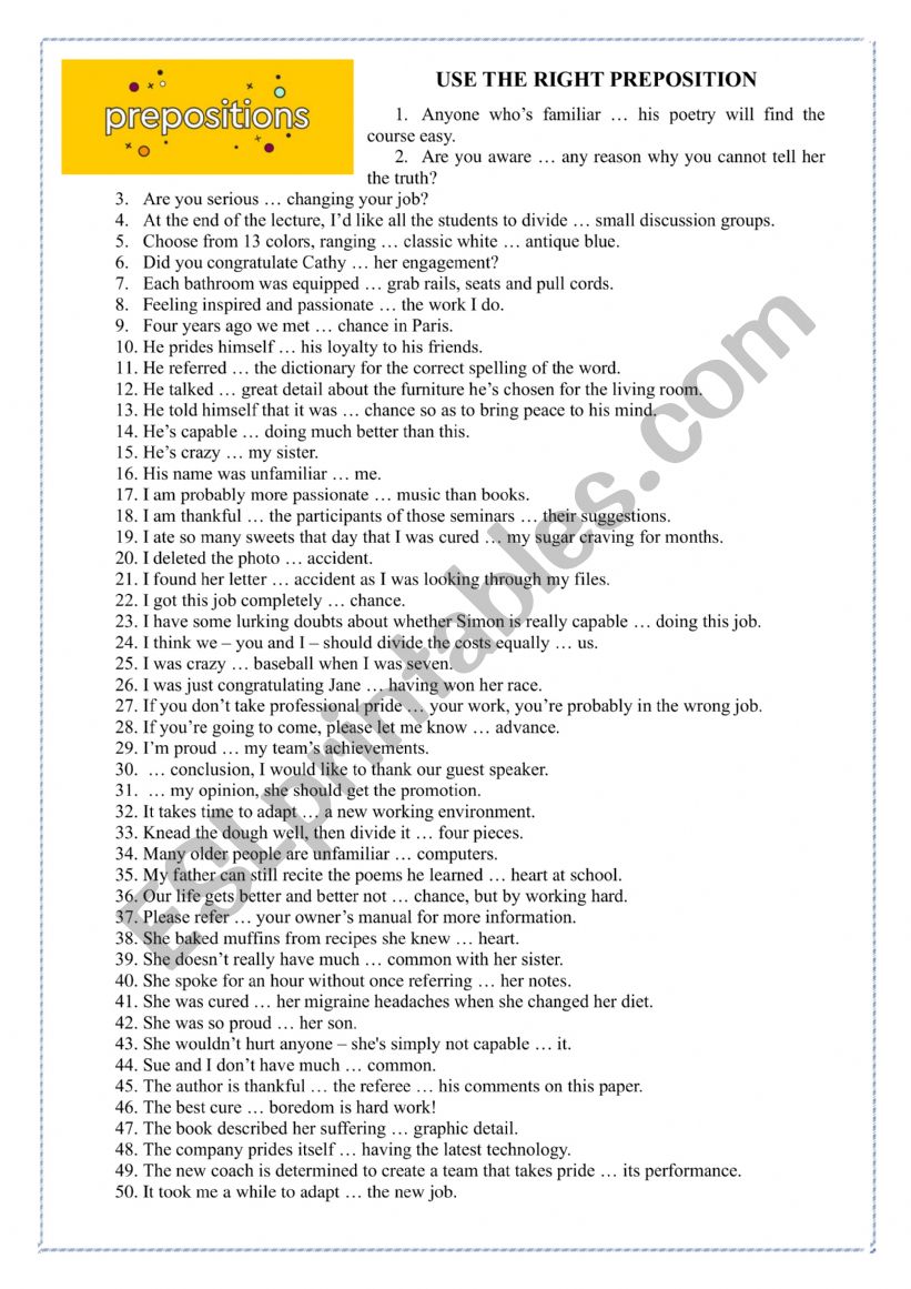 prepositions worksheet