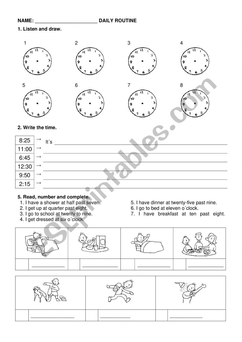 Daily routine worksheet