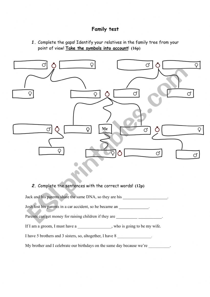 Family test worksheet