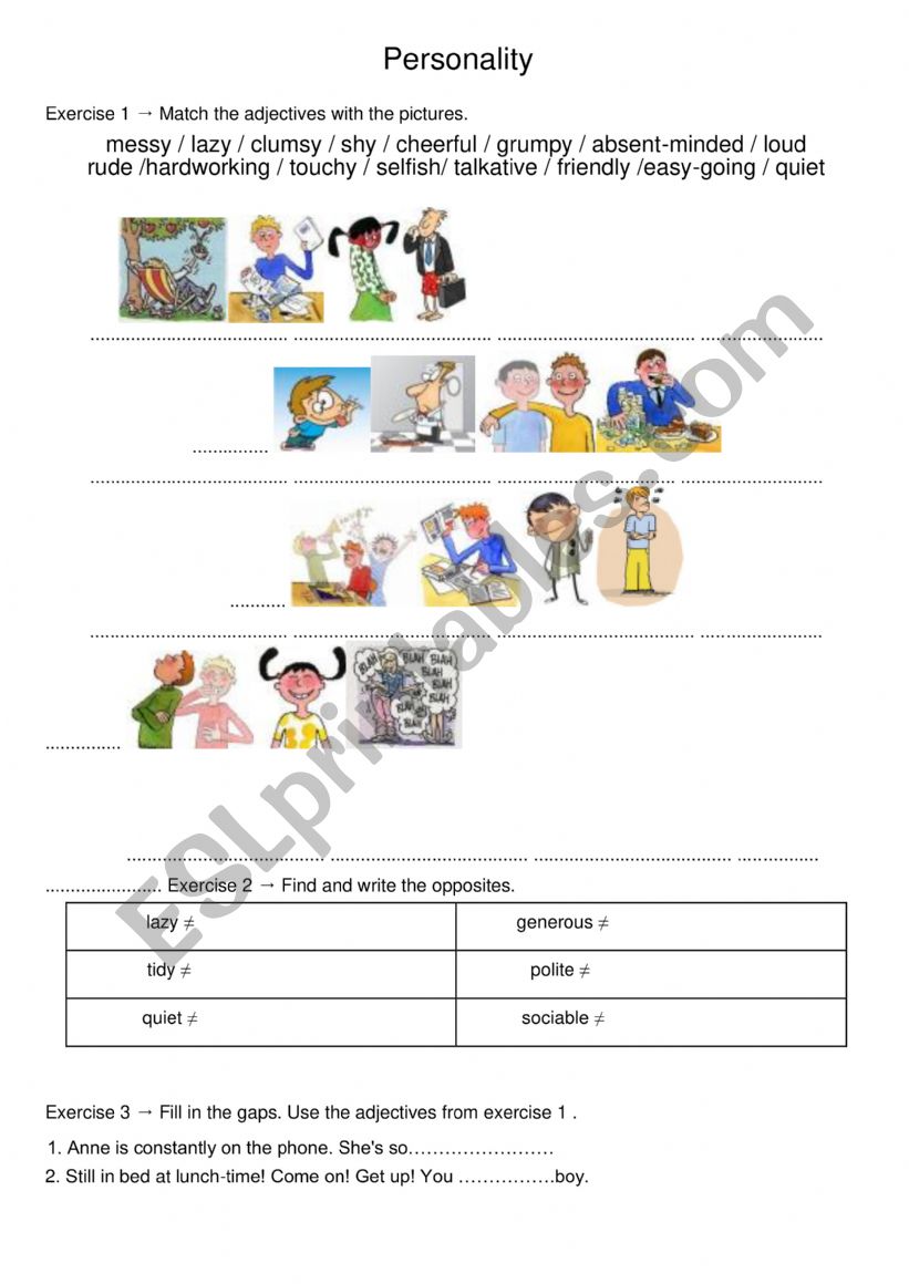 Personality - vocabulary exercises - ESL worksheet by Sunnyfifi