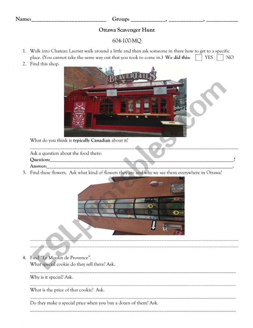 Scavenger Hunt OTTAWA worksheet