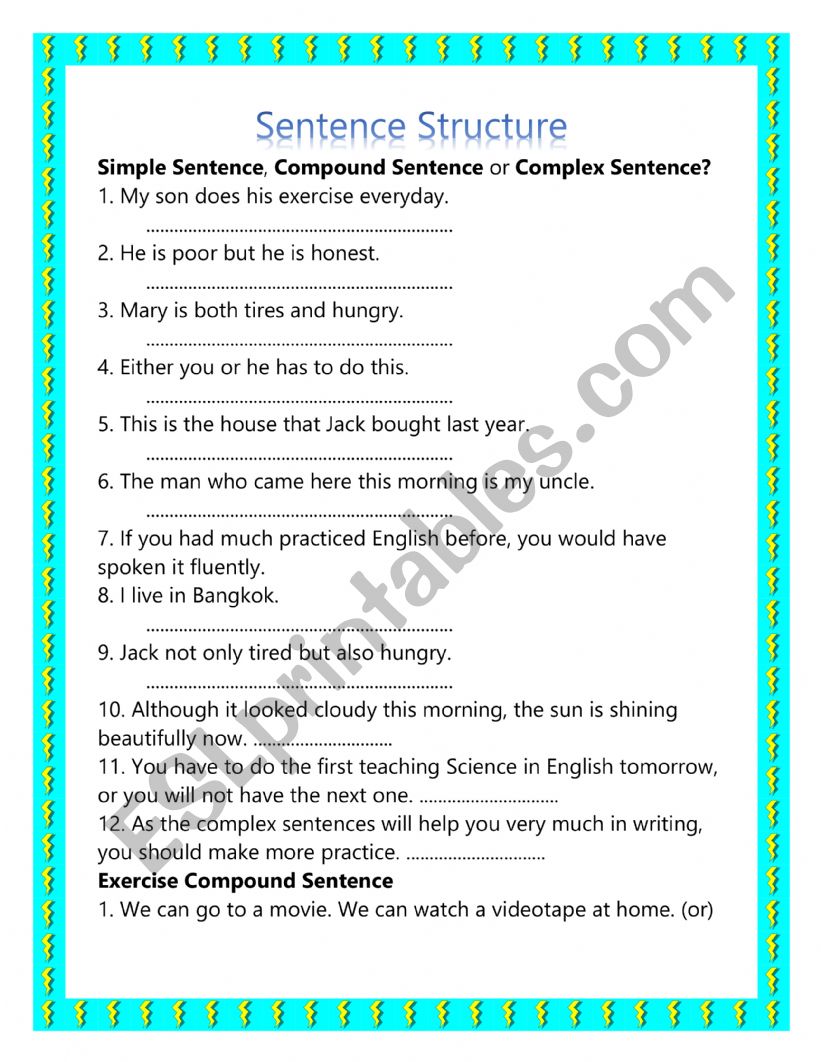 Sentence Structure worksheet