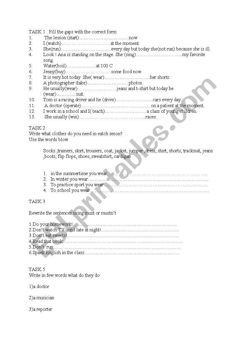 English test worksheet