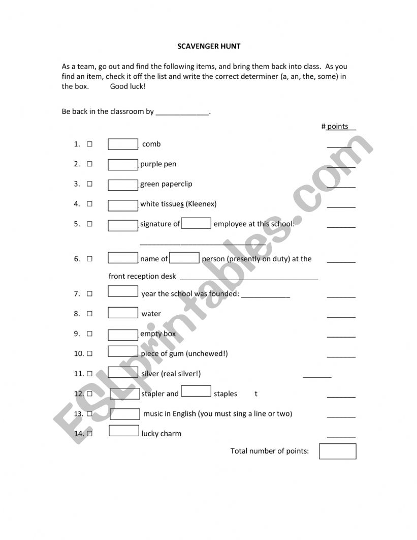 Article Scavenger Hunt worksheet