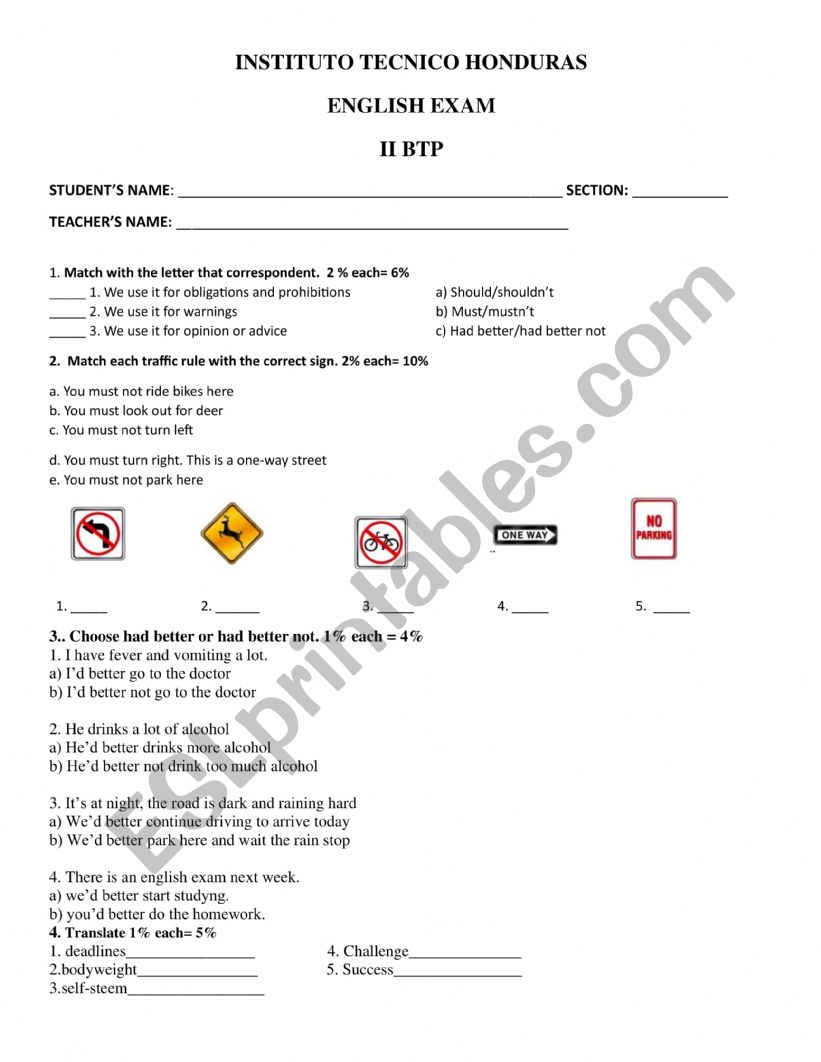 english exam worksheet