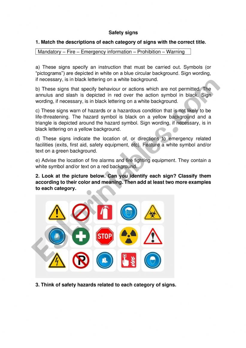 Safety signs worksheet