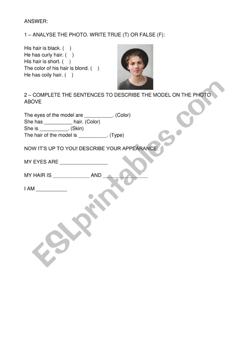 Physical appearance  worksheet