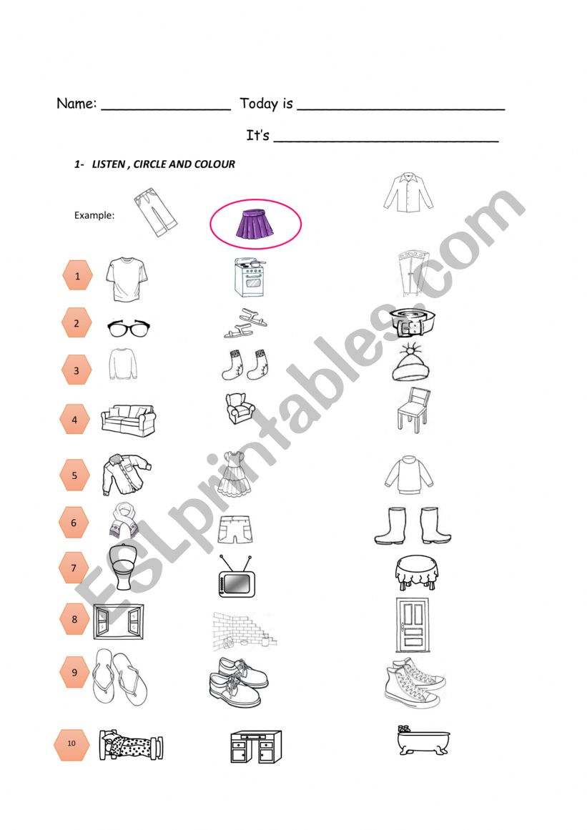 CLOTHES, FURNITURE worksheet