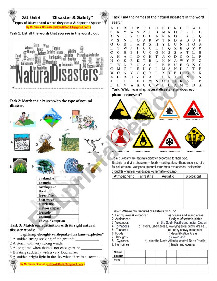 Disaster & Safety  worksheet