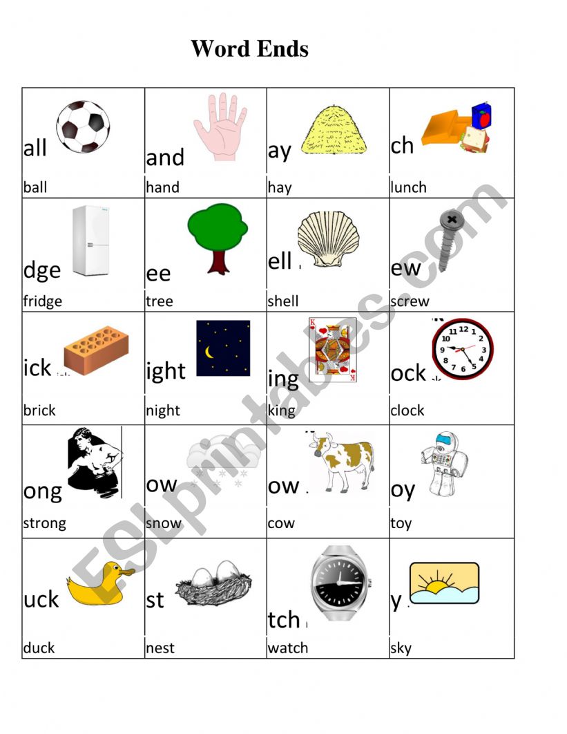 Phonics-Word Ends worksheet