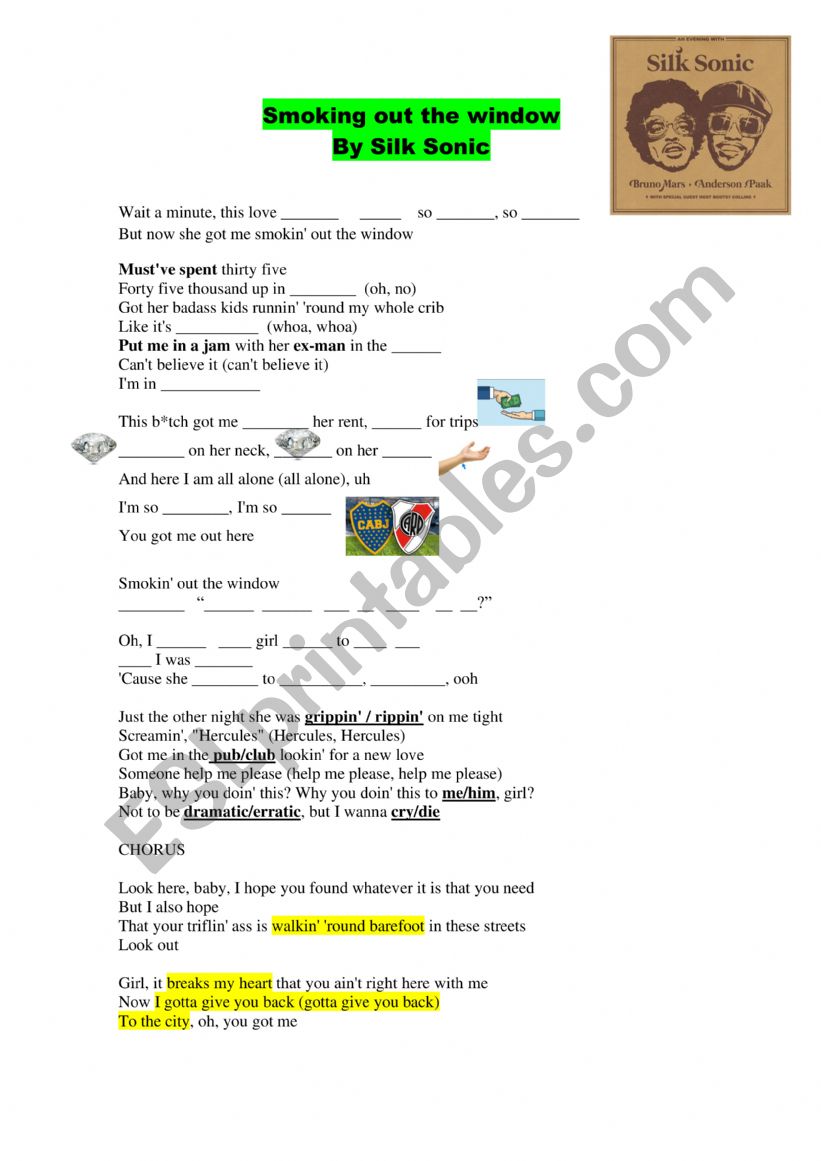 Smoking out the window song worksheet