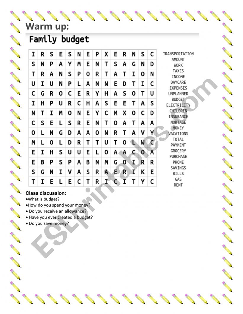 Budget worksheet