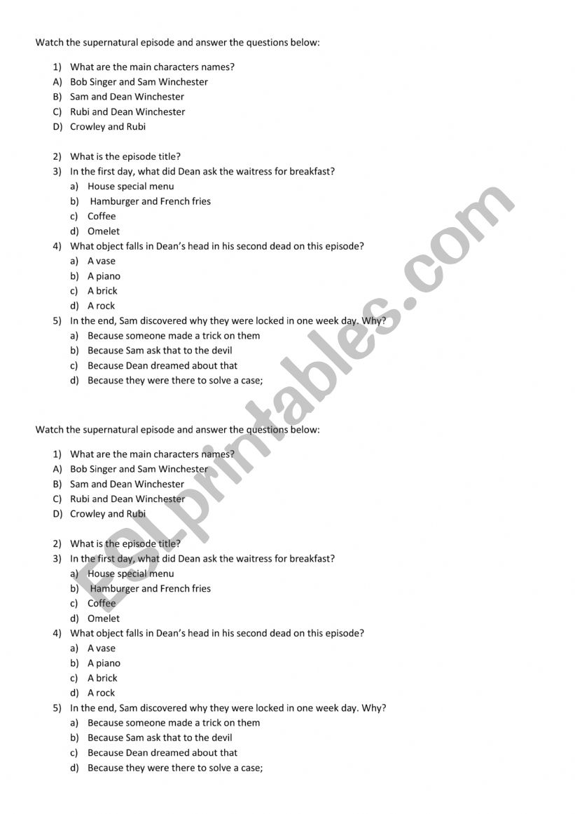 mistery spot  worksheet