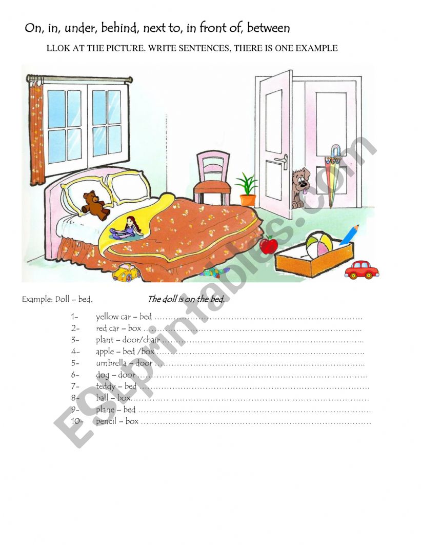 PREPOSITIONS PF LACE worksheet