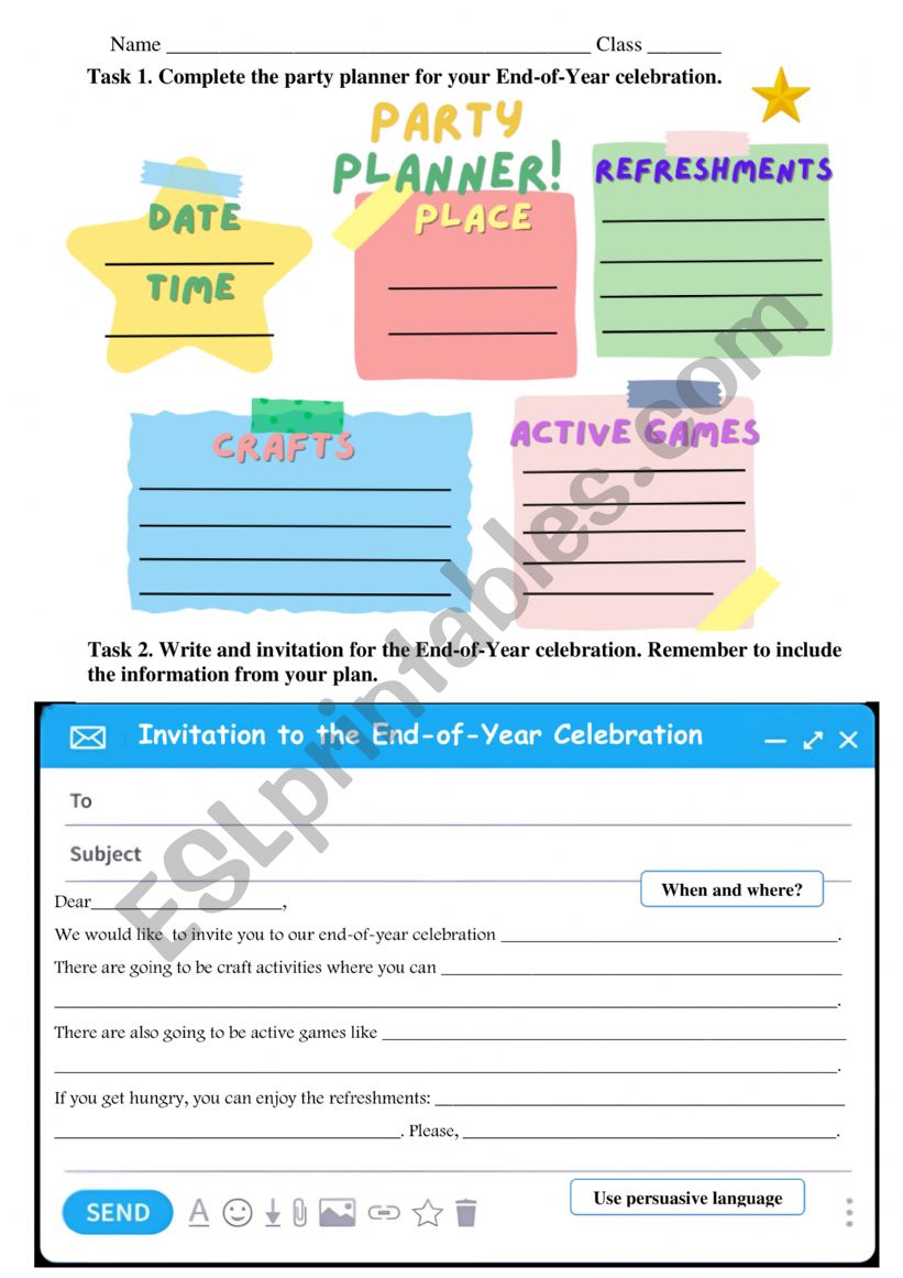 End-of-Year Party Invitation (planning and writing with differentiation)