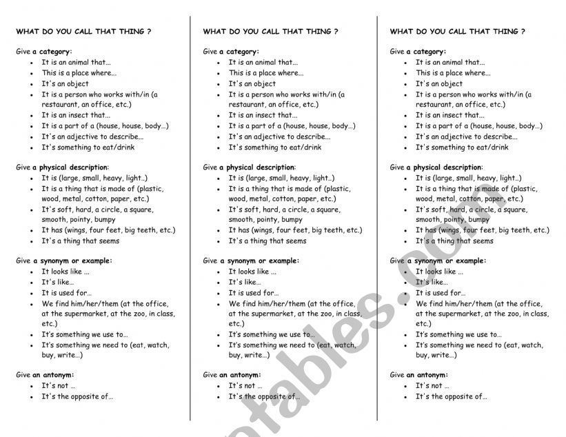 ESL circumlocution phrases bookmark