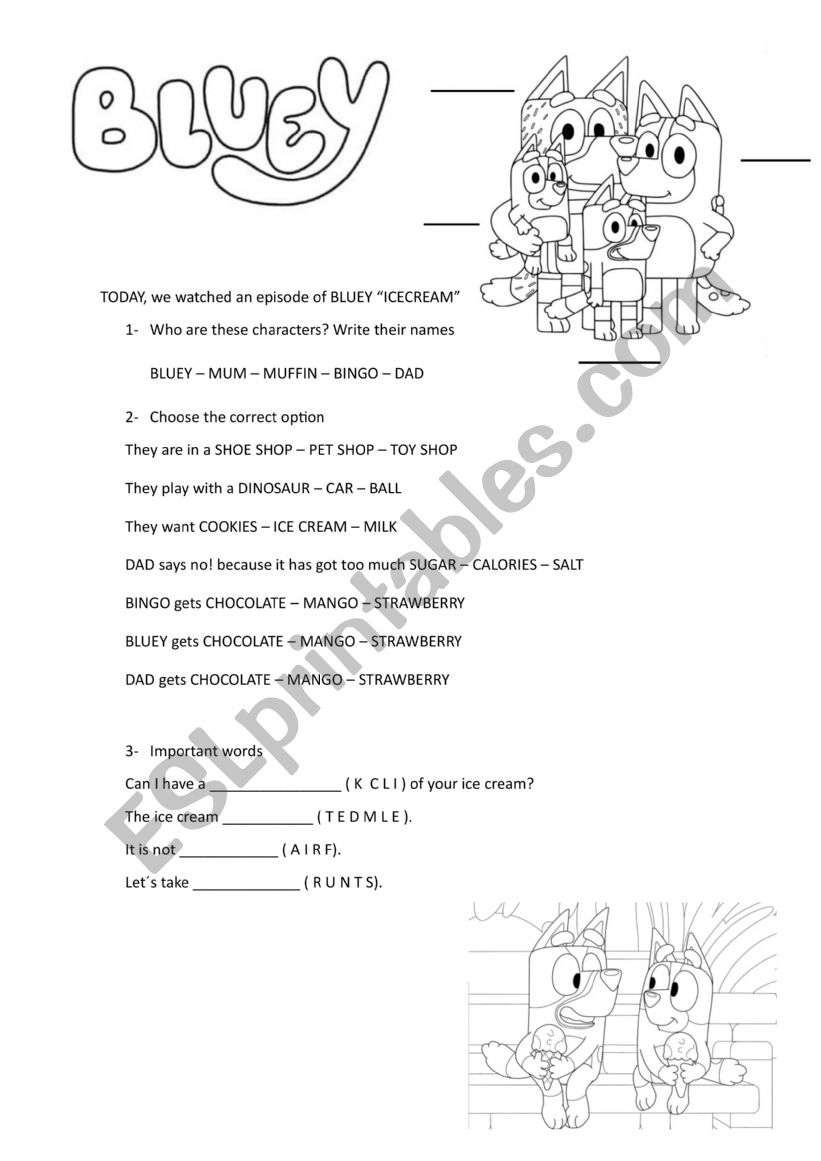 Bluey worksheet