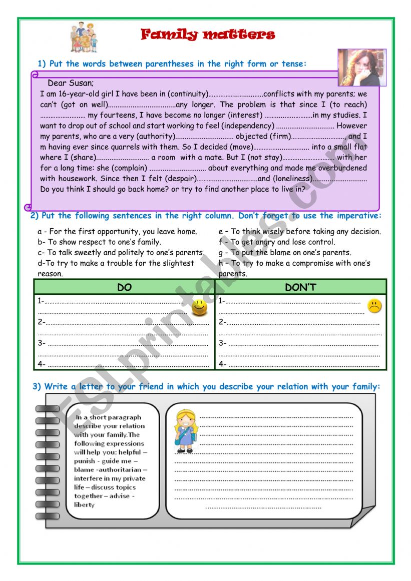 family matters worksheet