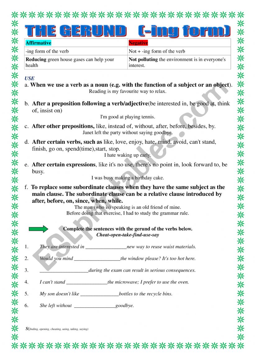 The gerund worksheet