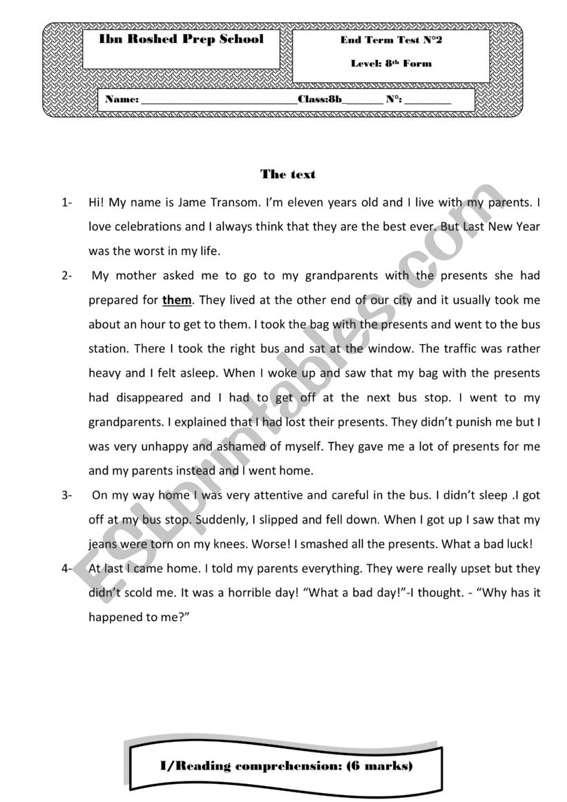End Term Test 2 8th form worksheet