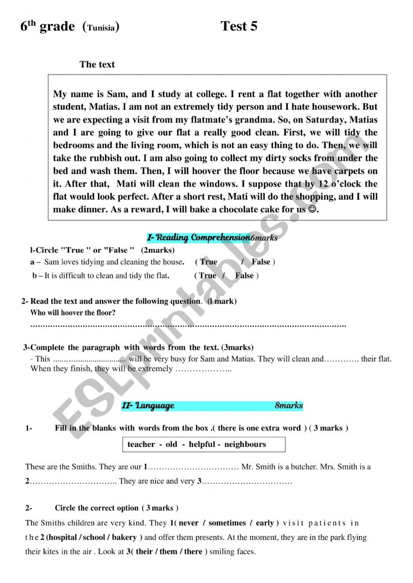 end of term test 2 worksheet