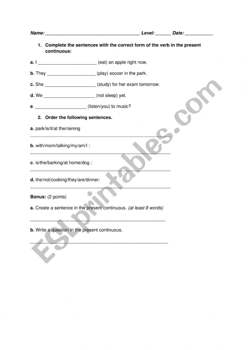 A1 REVIEW PRESENT CONTINUOS worksheet