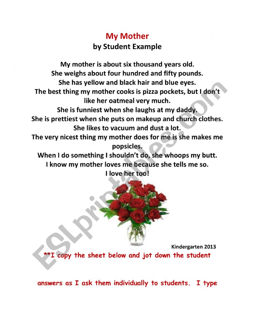 Mother´s poem - ESL worksheet by JAZMINCHAMIZO