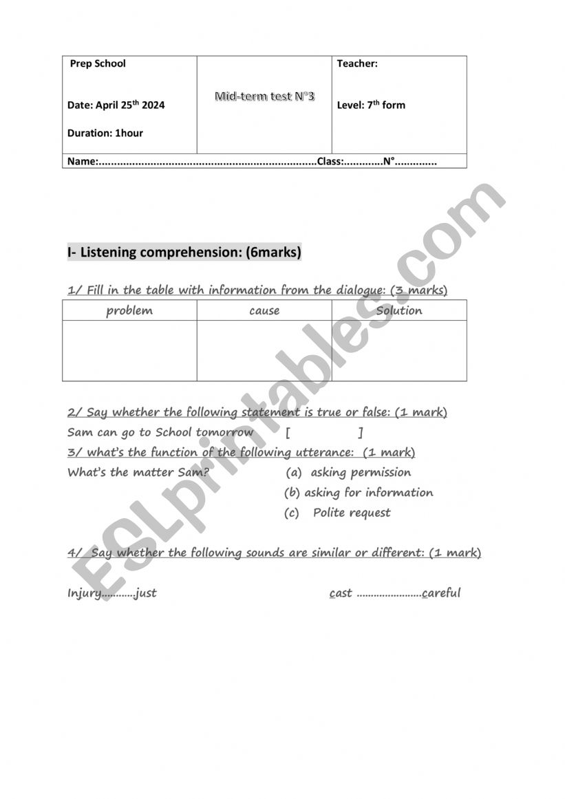 MID TERM TEST N3 worksheet