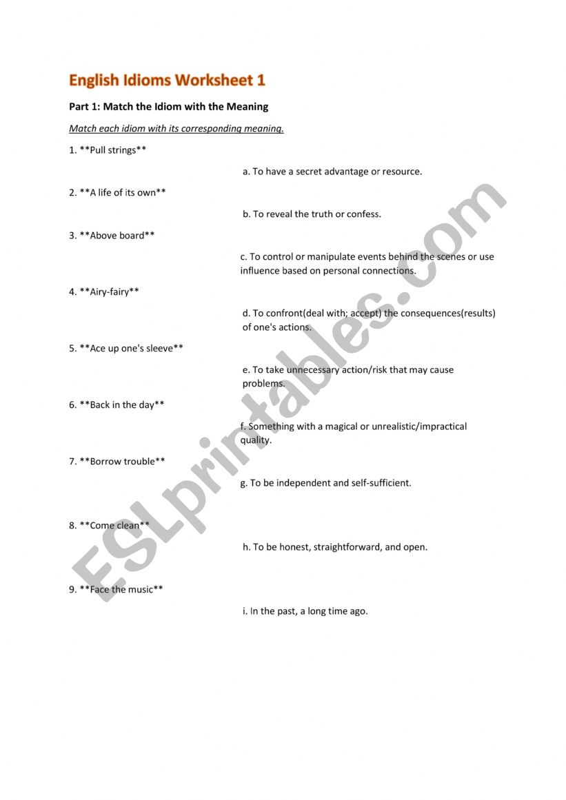 Idioms worksheet