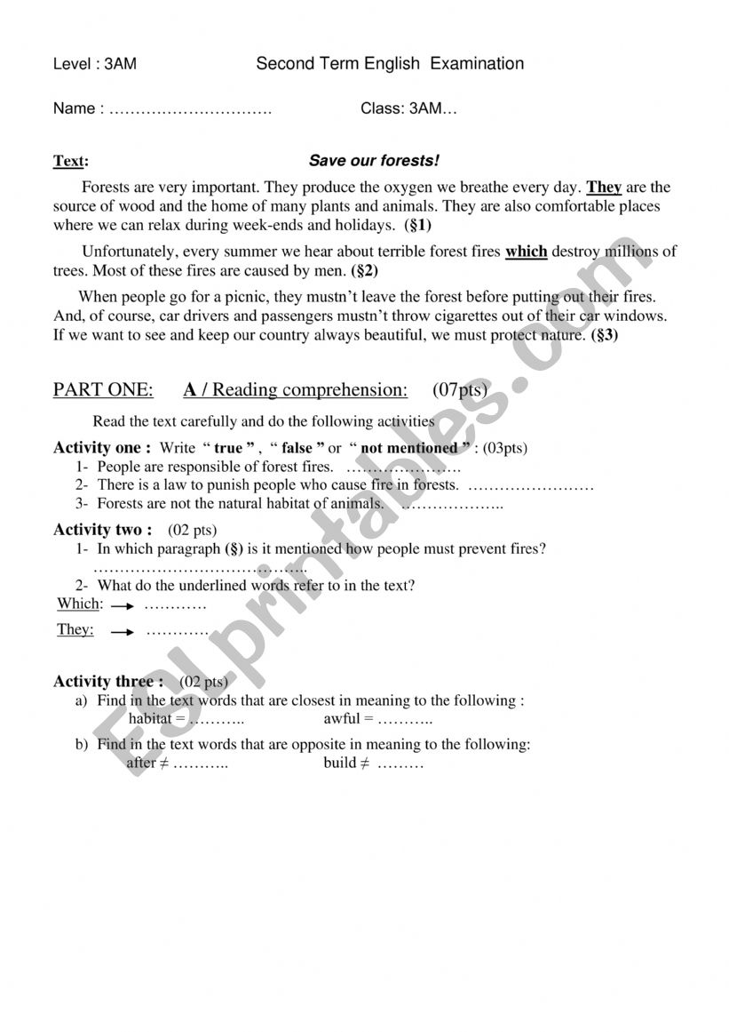 3MS Second Exam  worksheet